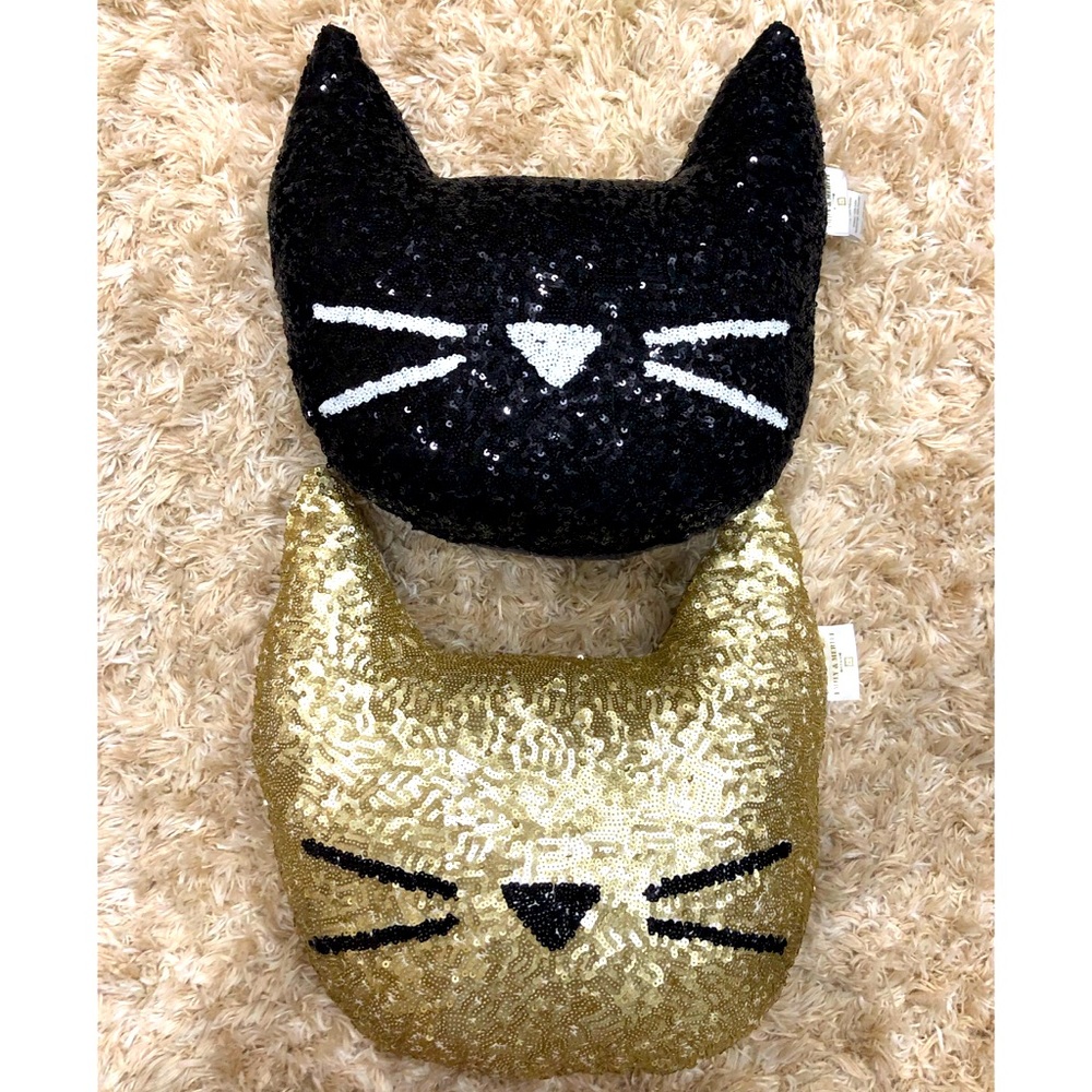 2 Pottery Barn cat sequin pillows